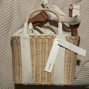 NWT Aqua Wicker Basket Bag